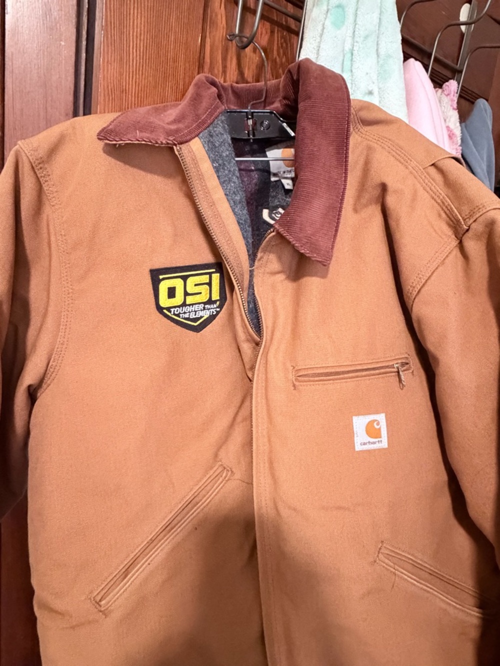 Carhartt Men’s Brown Work Duck Zip Jacket with Corduroy Collar
